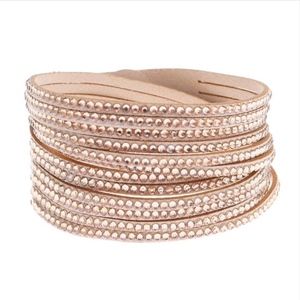 Champagne Studded Multilayer Leather Wrap Bracelet